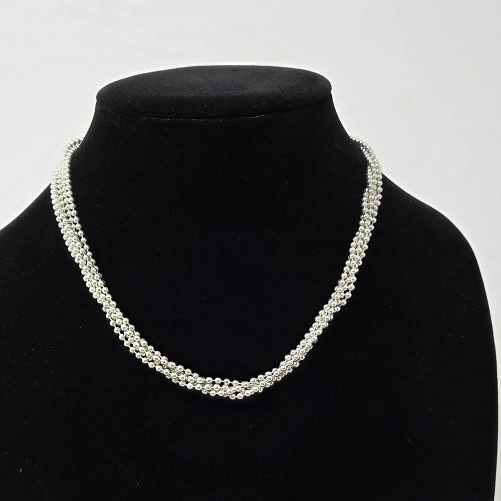 ESPO Sterling Silver 5 Strand Oval Black Onyx Amber Accent Snap Necklace 18
